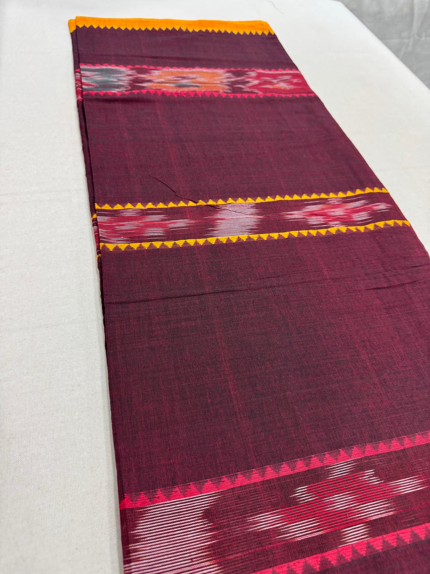 Mati : Maroon Soft Cotton Dhaniakhali Saree with Kotki Stripes image 1
