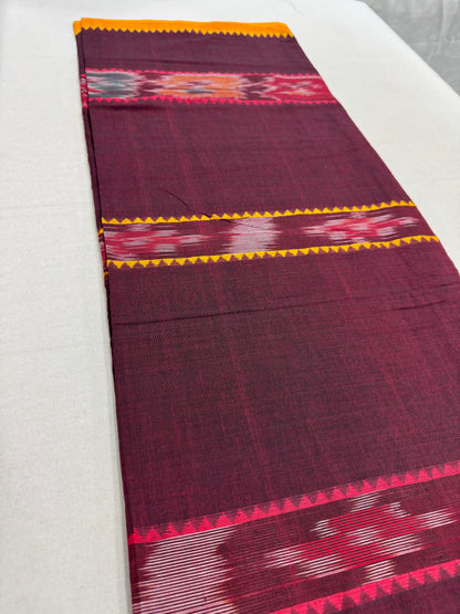 Mati : Maroon Soft Cotton Dhaniakhali Saree with Kotki Stripes image 1