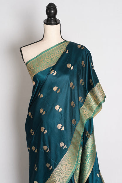 Mahi: Cobalt Blue Semi Mashru Banarasi Silk Saree image 6