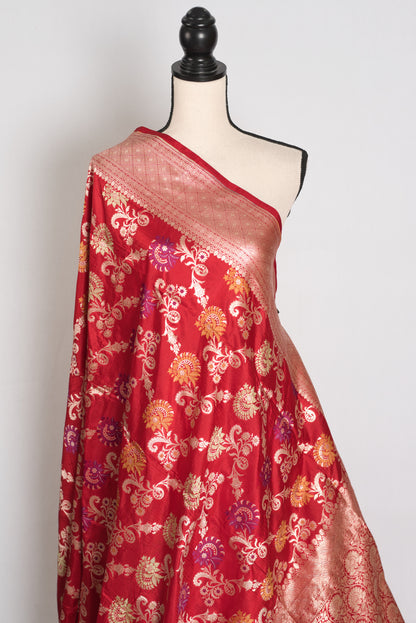 Naaz : Dark Red and Gold Minakari Jaal Katan Silk Bridal Banarasi Saree image 4