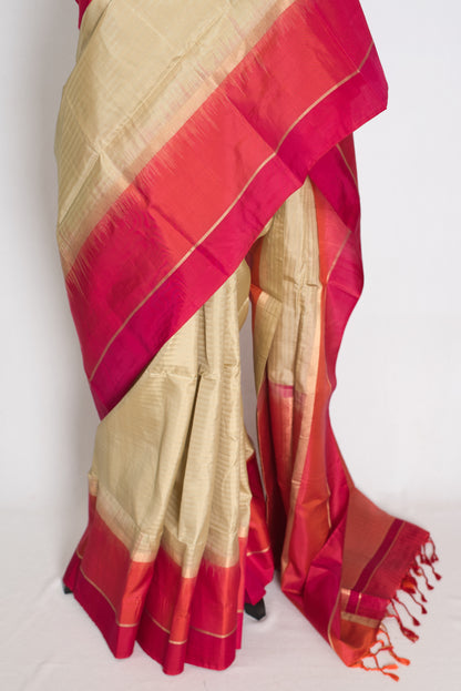 Sree : Clay Brown, Orange, and Red Wide Border Lightweight Kanjivaram Silk Saree image 5