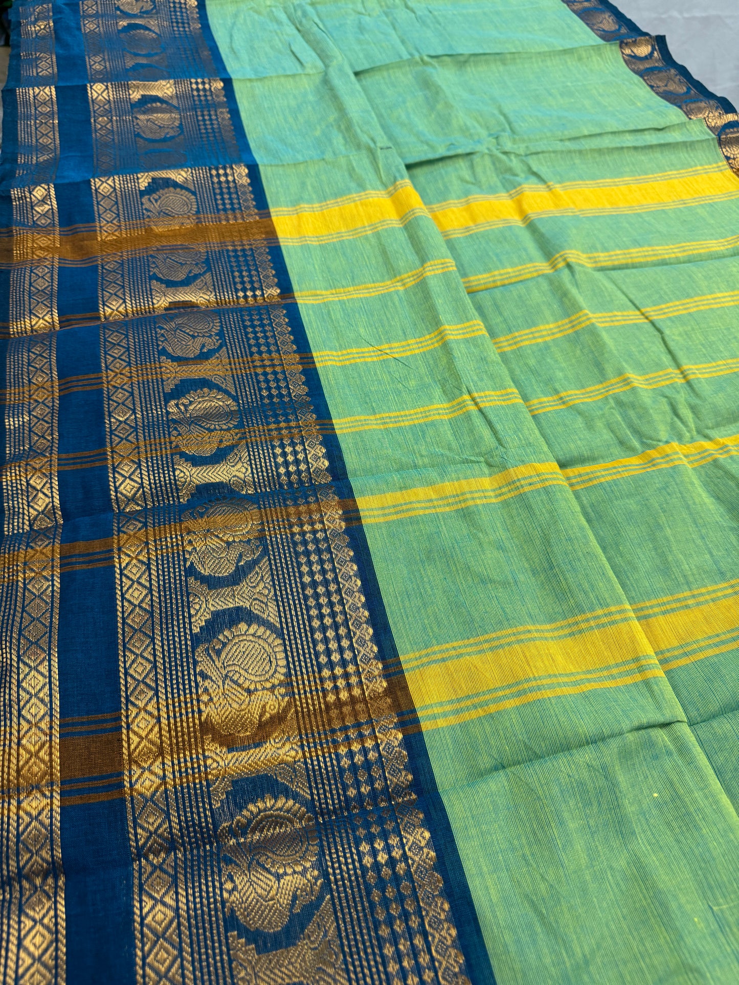 Ananya: Sea Green Kanchi Cotton Saree - Handwoven South Indian Elegance image 3