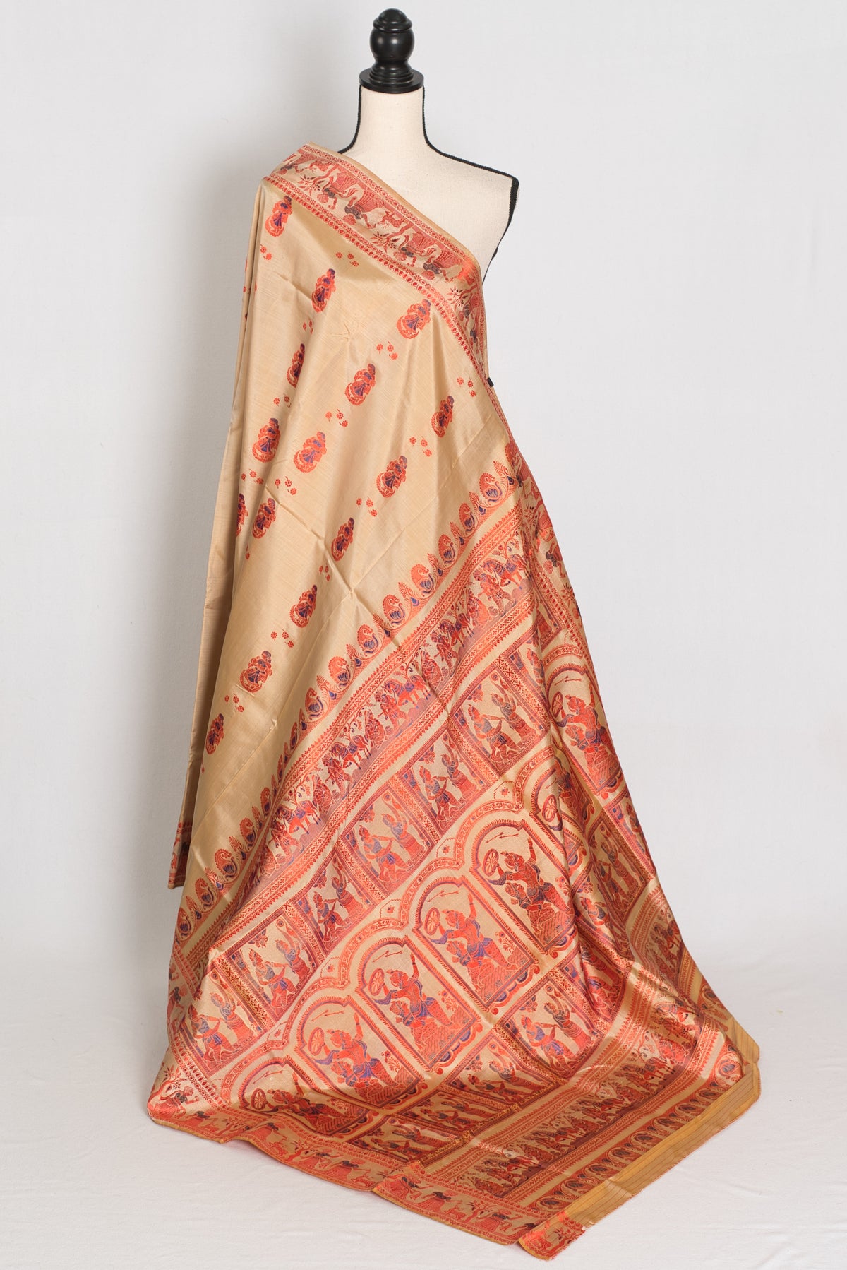 Beige Baluchari saree — detail view