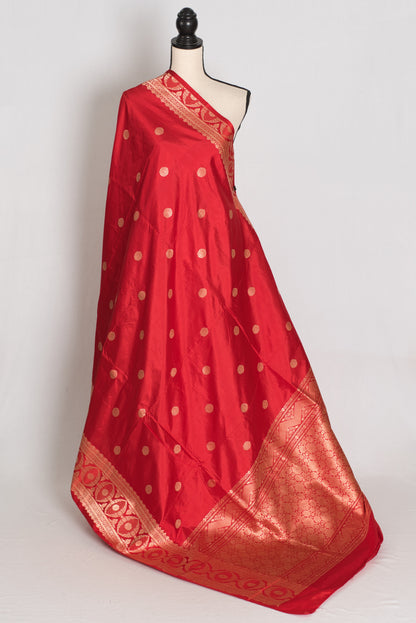Radha : Red and Gold Handwoven Pure Silk Bridal Banarasi Saree | Silk Mark image 1