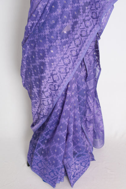 Peu : Iris Purple Soft Blended Cotton Jamdani Saree image 5