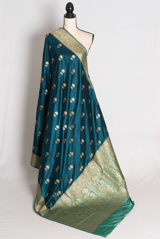 Mahi: Cobalt Blue Semi Mashru Banarasi Silk Saree image 1