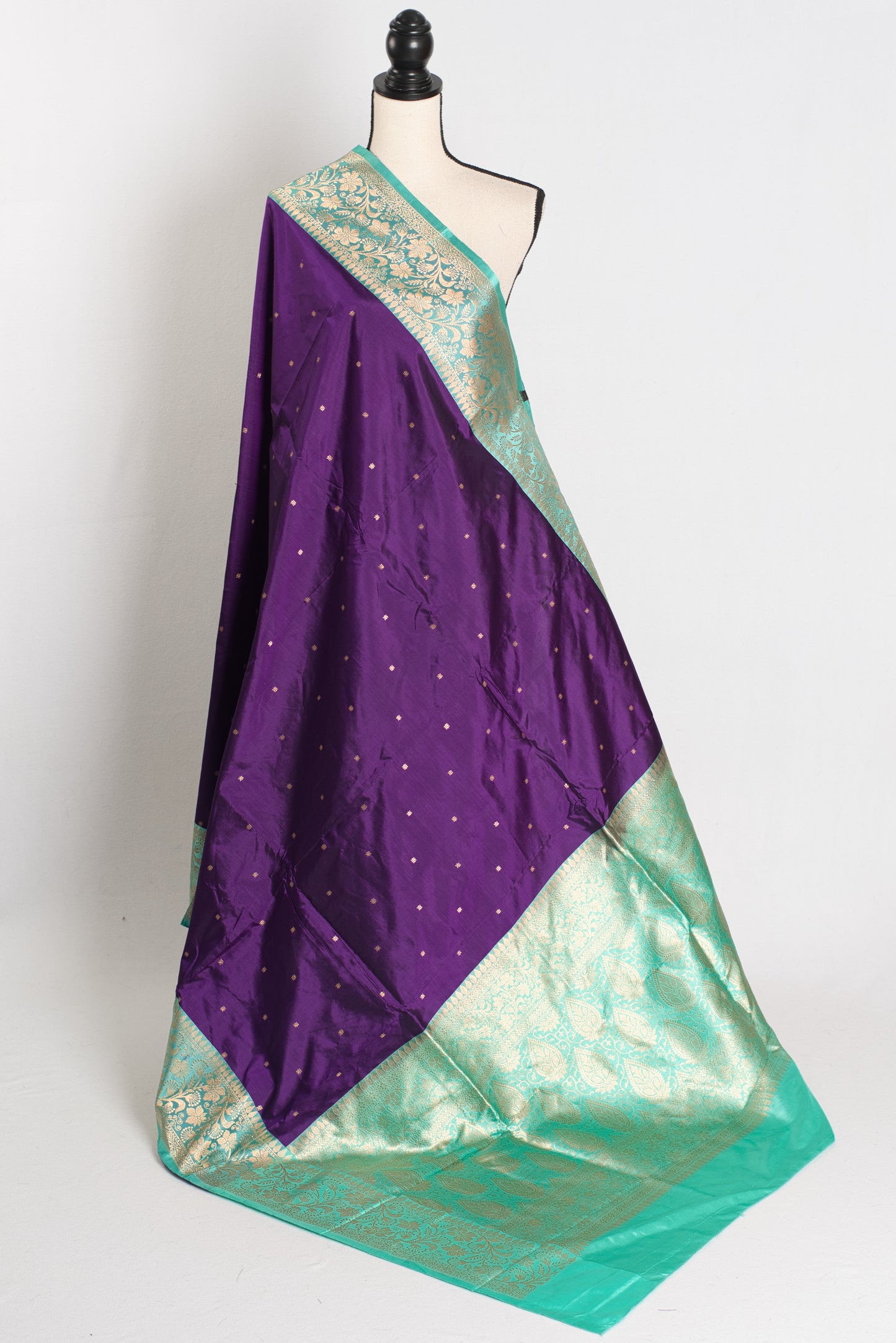 Mili : Silk Mark Certified Katan Banarasi Saree in Purple and Sea Green image 1