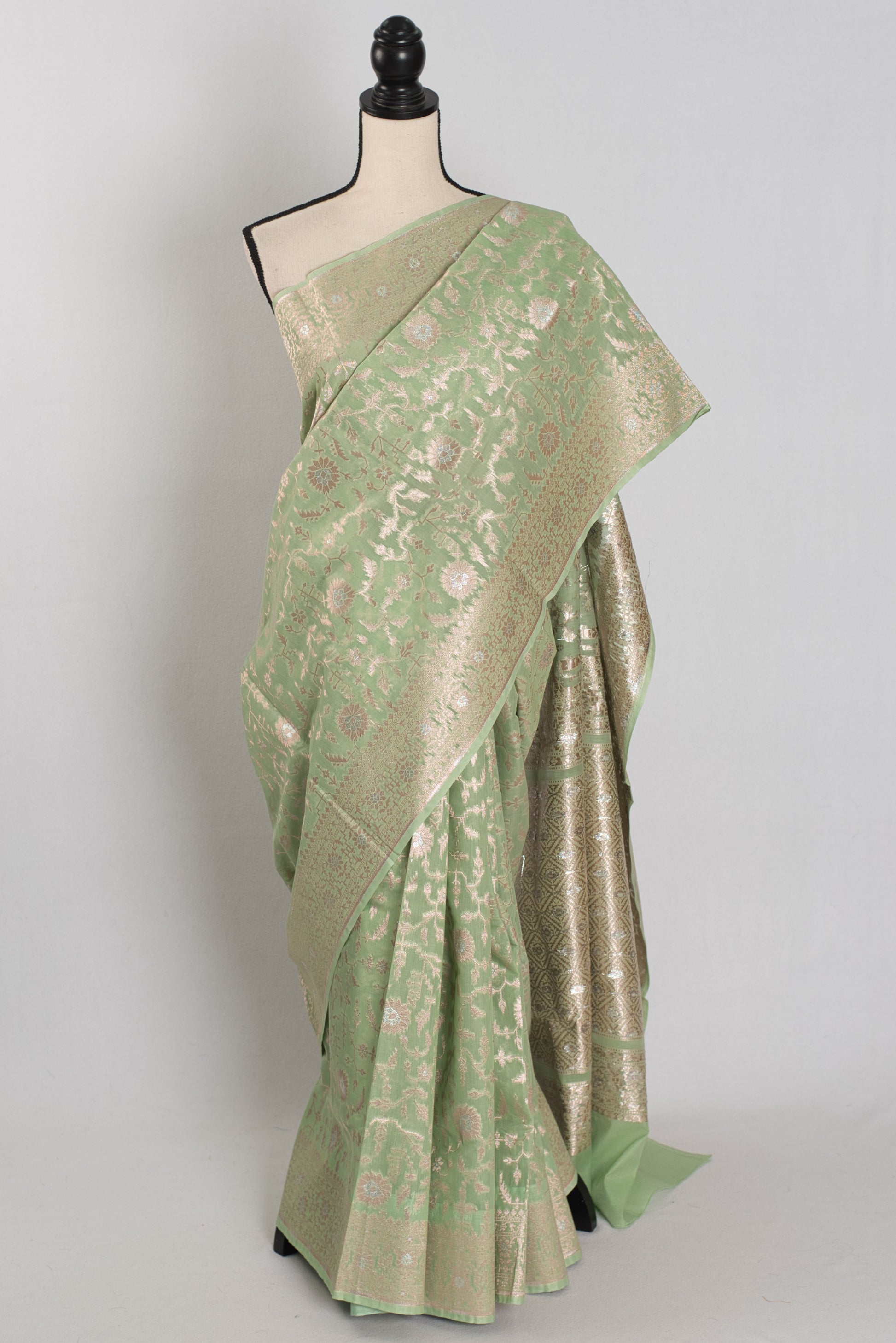 Mohini: Sea Green & Gold Jamdani Banarasi Saree | Cotton Silk Fusion image 0