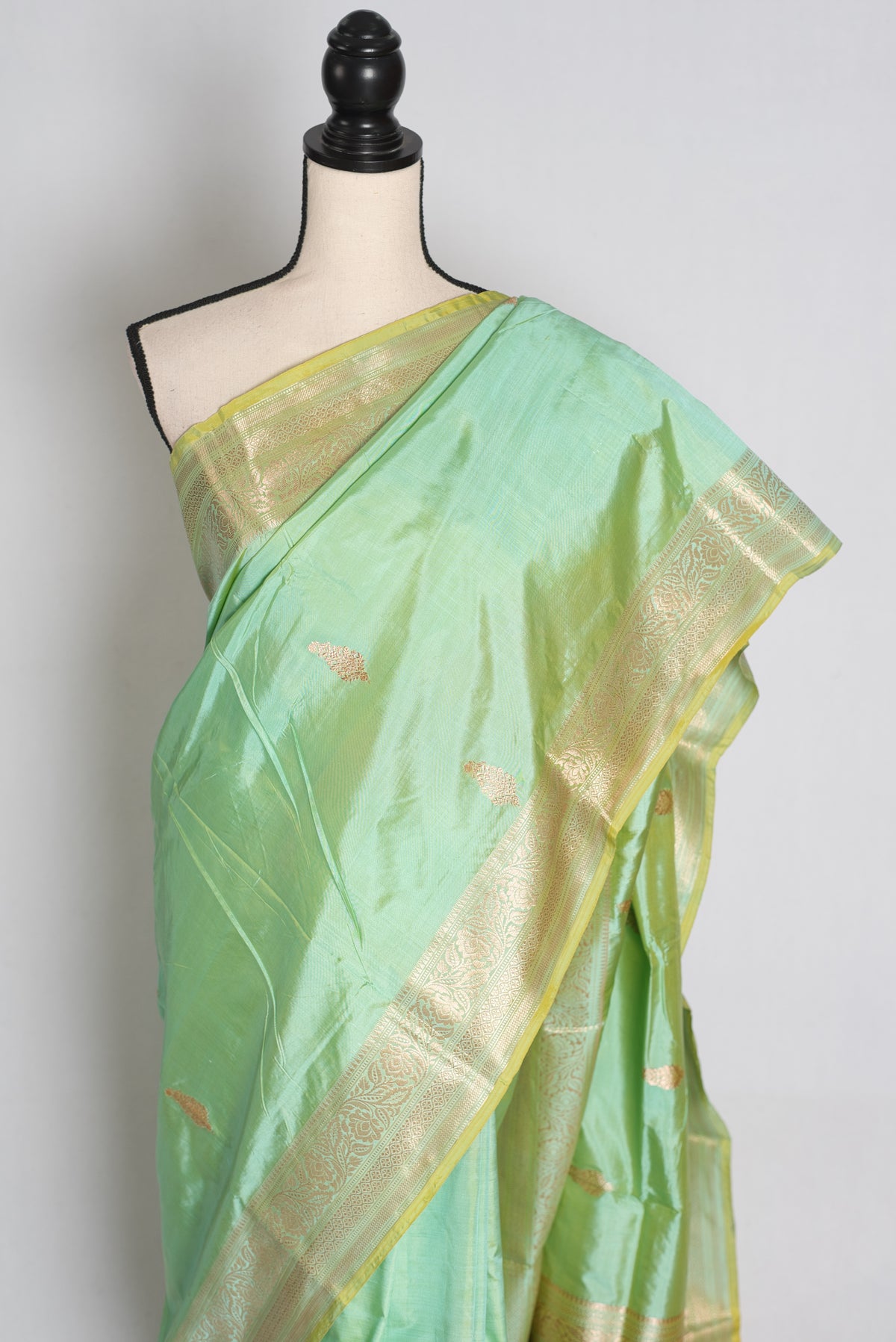 Sea Green and Gold Banarasi saree — pallu view