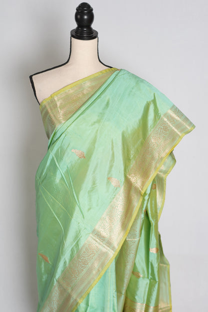 Sea Green and Gold Banarasi saree — pallu view