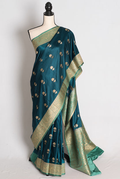 Mahi: Cobalt Blue Semi Mashru Banarasi Silk Saree image 0
