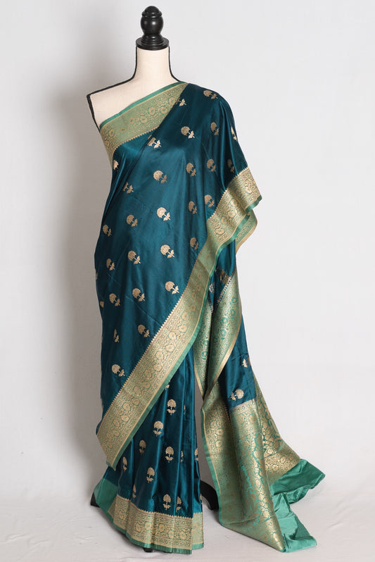 Mahi: Cobalt Blue Semi Mashru Banarasi Silk Saree image 0