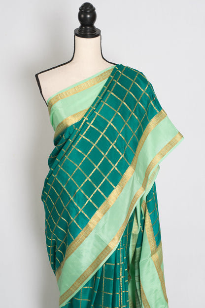 Sutra | Rama Green and Gold 110 gms Mysore Crepe Silk Saree | 38 Size Blouse image 7