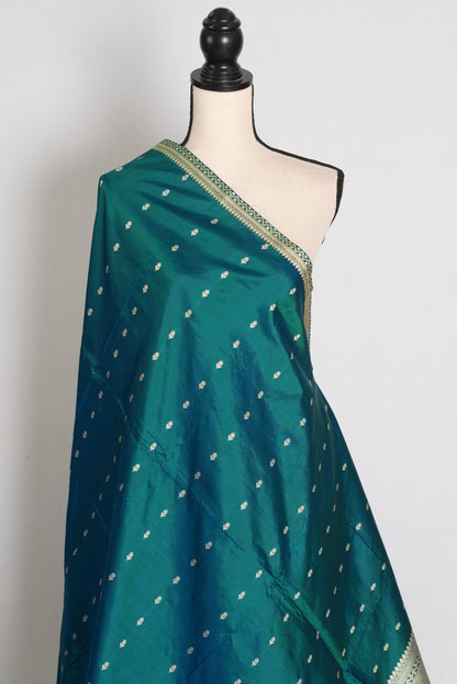 Peacock Green Banarasi saree — detail view