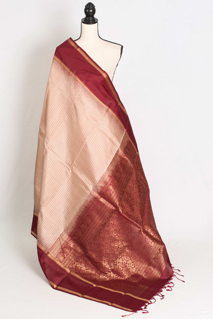 Latha : Silk Mark Certified Cream and Red Checks Kanjeevaram Silk Saree image 1