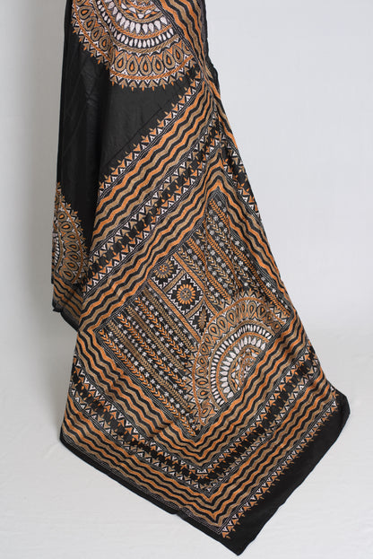 Shyamoli : Black Silk Mark Certified Hand Embroidery Kantha Stitch Saree image 3