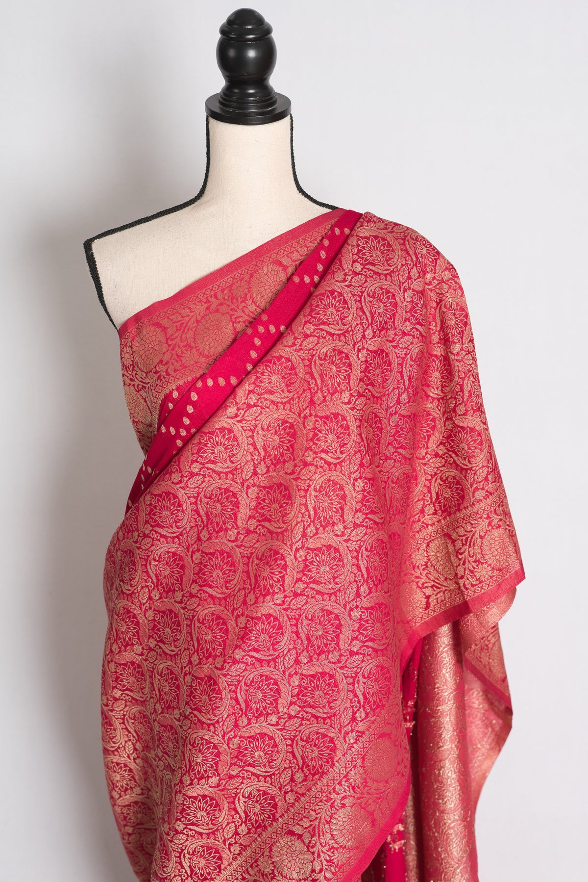 Ria: Rani Pink Semi Georgette Banarasi Saree with Half Skirt Brocade Border image 5