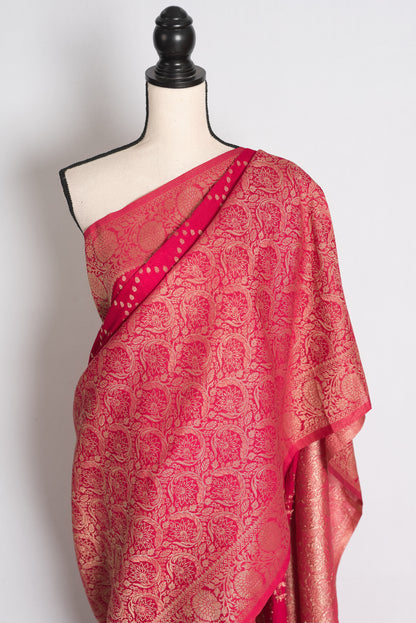 Ria: Rani Pink Semi Georgette Banarasi Saree with Half Skirt Brocade Border image 5