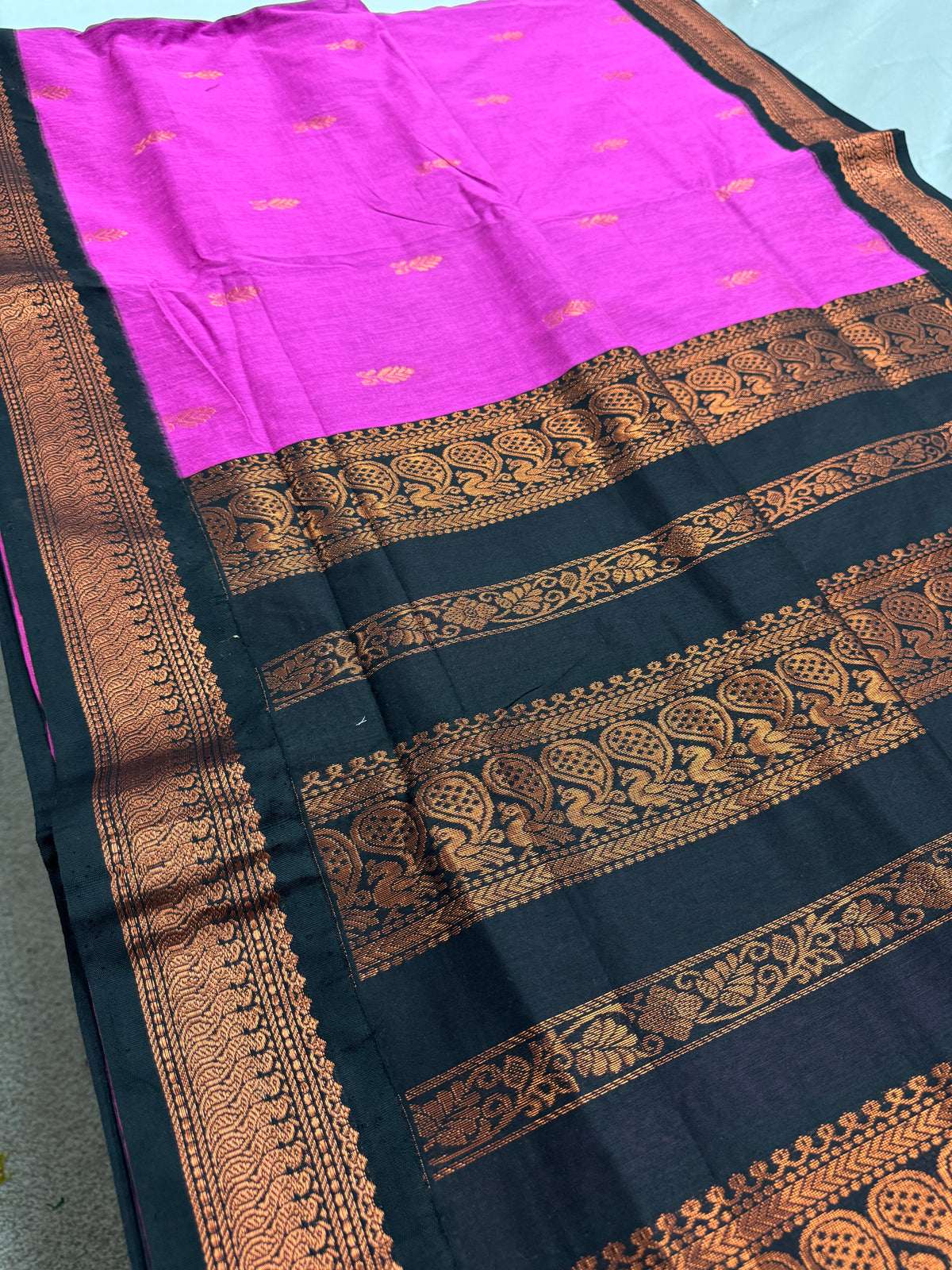 Arushi: Purple and Black Blended Cotton Gadwal Saree image 3