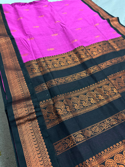 Arushi: Purple and Black Blended Cotton Gadwal Saree image 3
