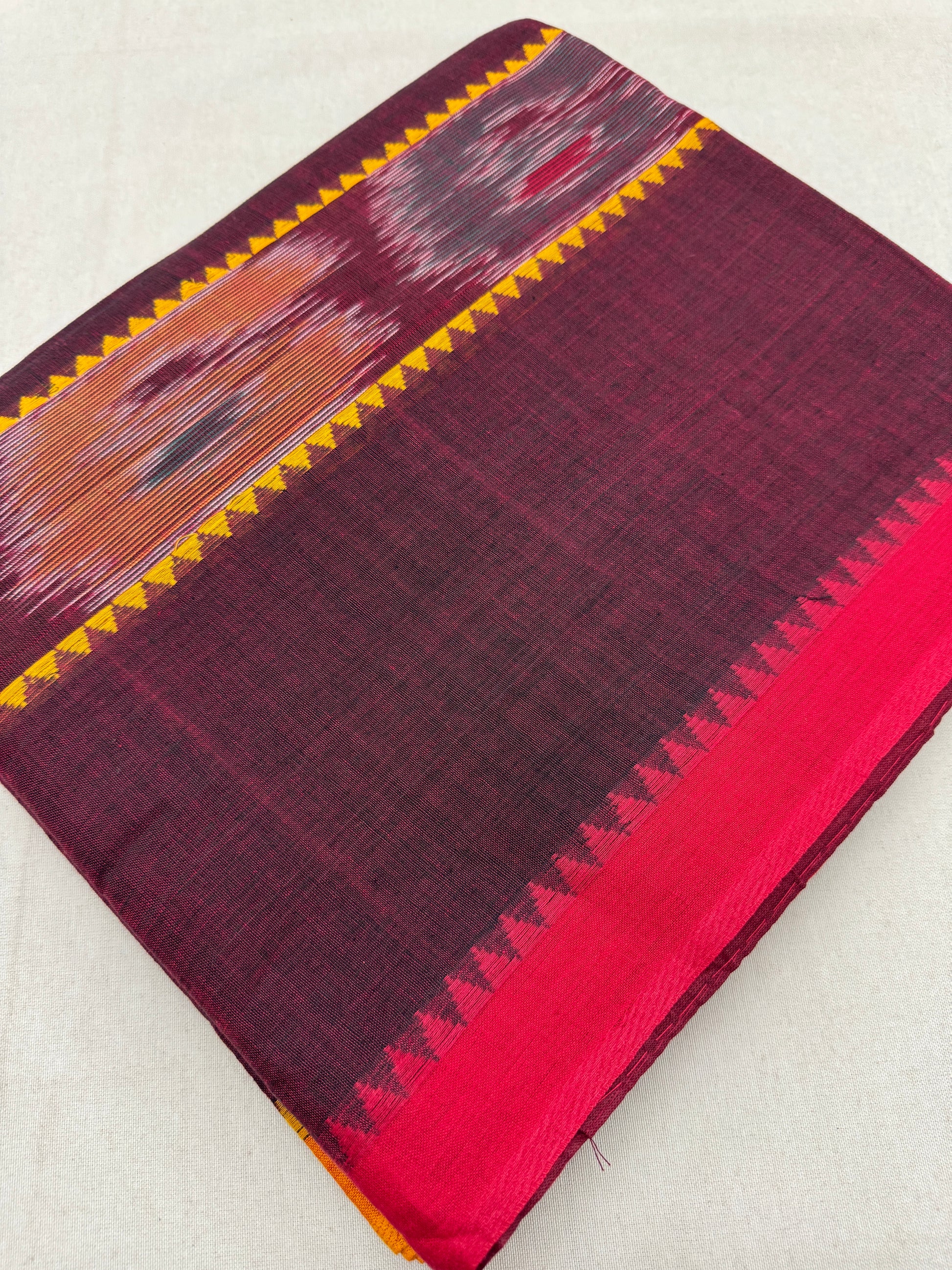 Mati : Maroon Soft Cotton Dhaniakhali Saree with Kotki Stripes image 0