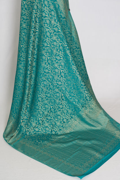 Rini | Rama Green Semi Georgette Banarasi Saree | Pre-Stitched Size 36 Blouse image 5
