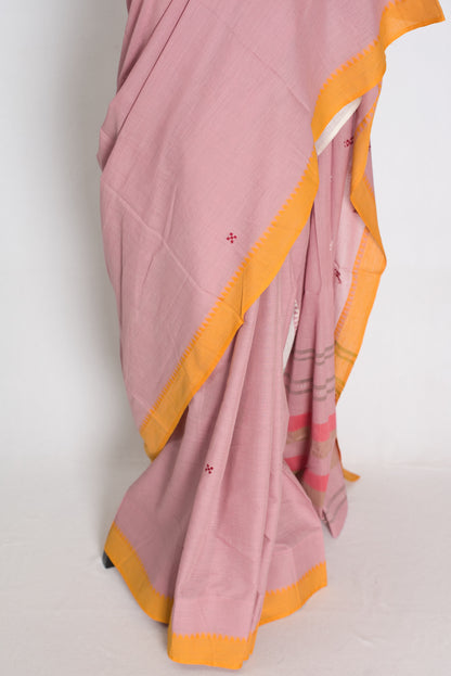 Maya : Dusty Pink Dhaniakhali Bengal Handloom Pure Soft Cotton Saree image 5