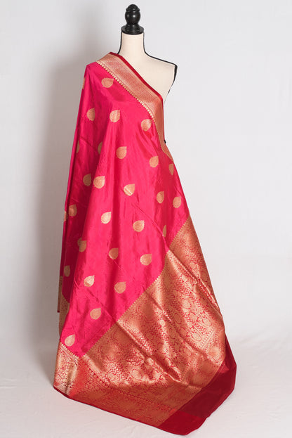 Aalta: Pink and Maroon Banarasi Katan Silk Saree image 1