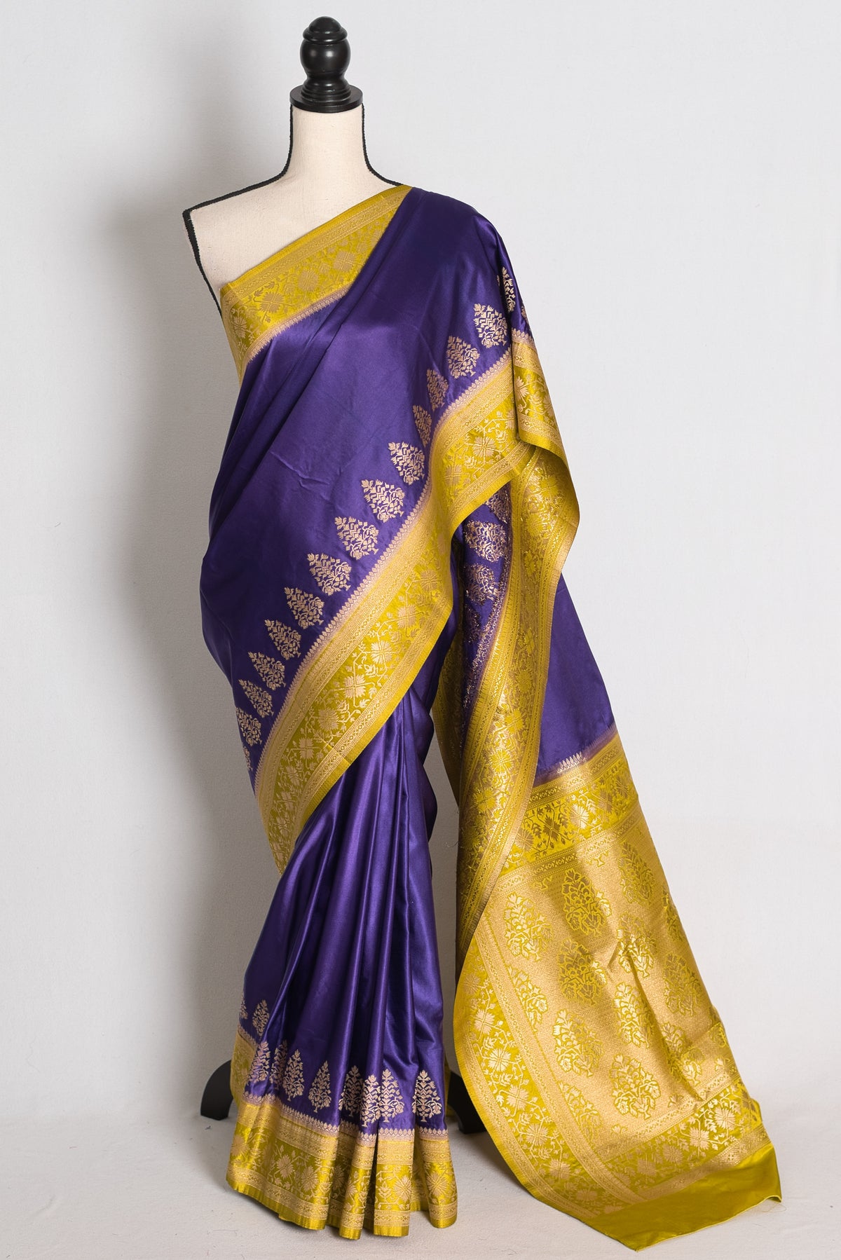 Shruti: Purple and Green Semi Mashru Valkalam Banarasi Saree with 38 Size Blouse image 0
