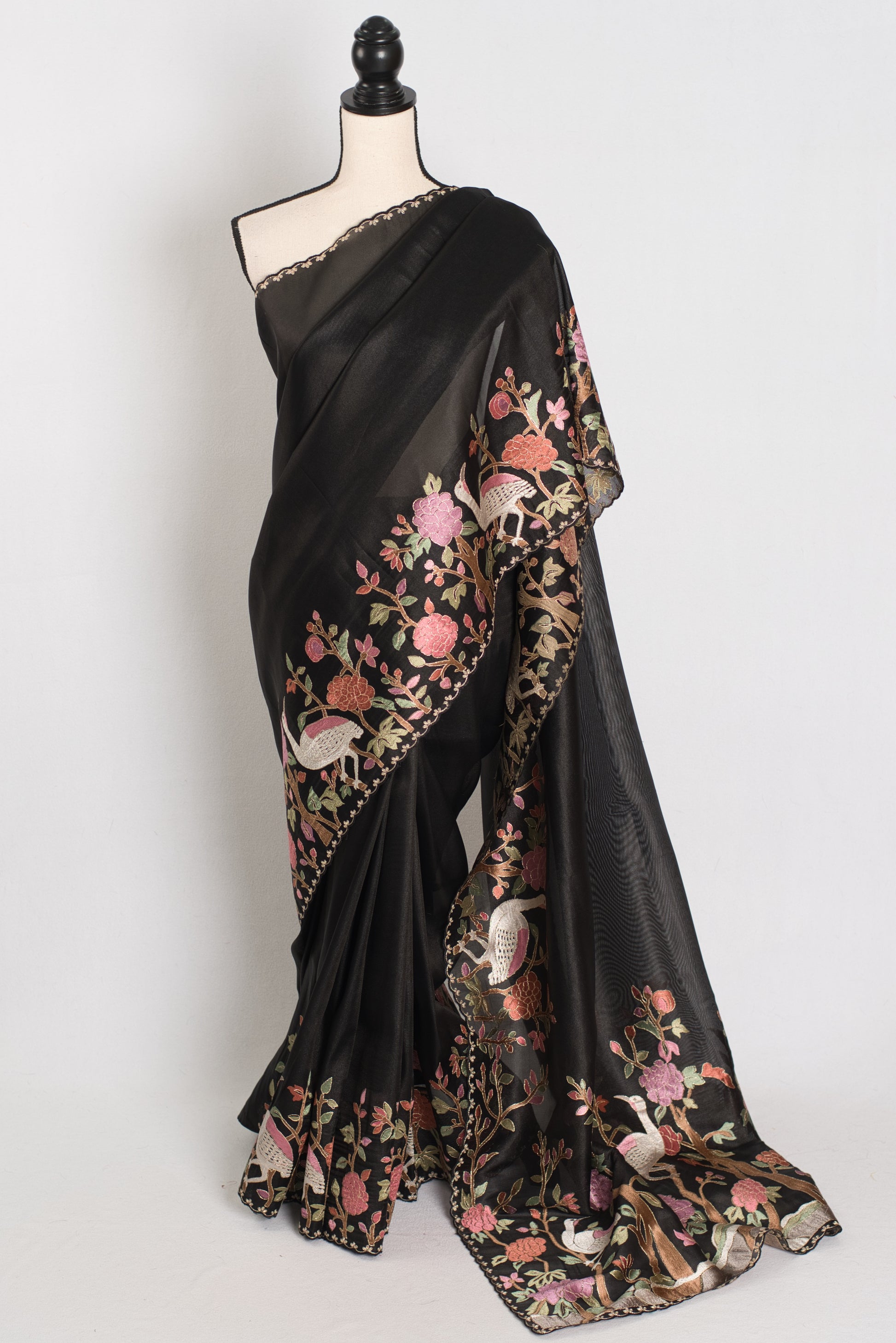 Raji : Black Thread Embroidery Party Wear Organza Saree image 0