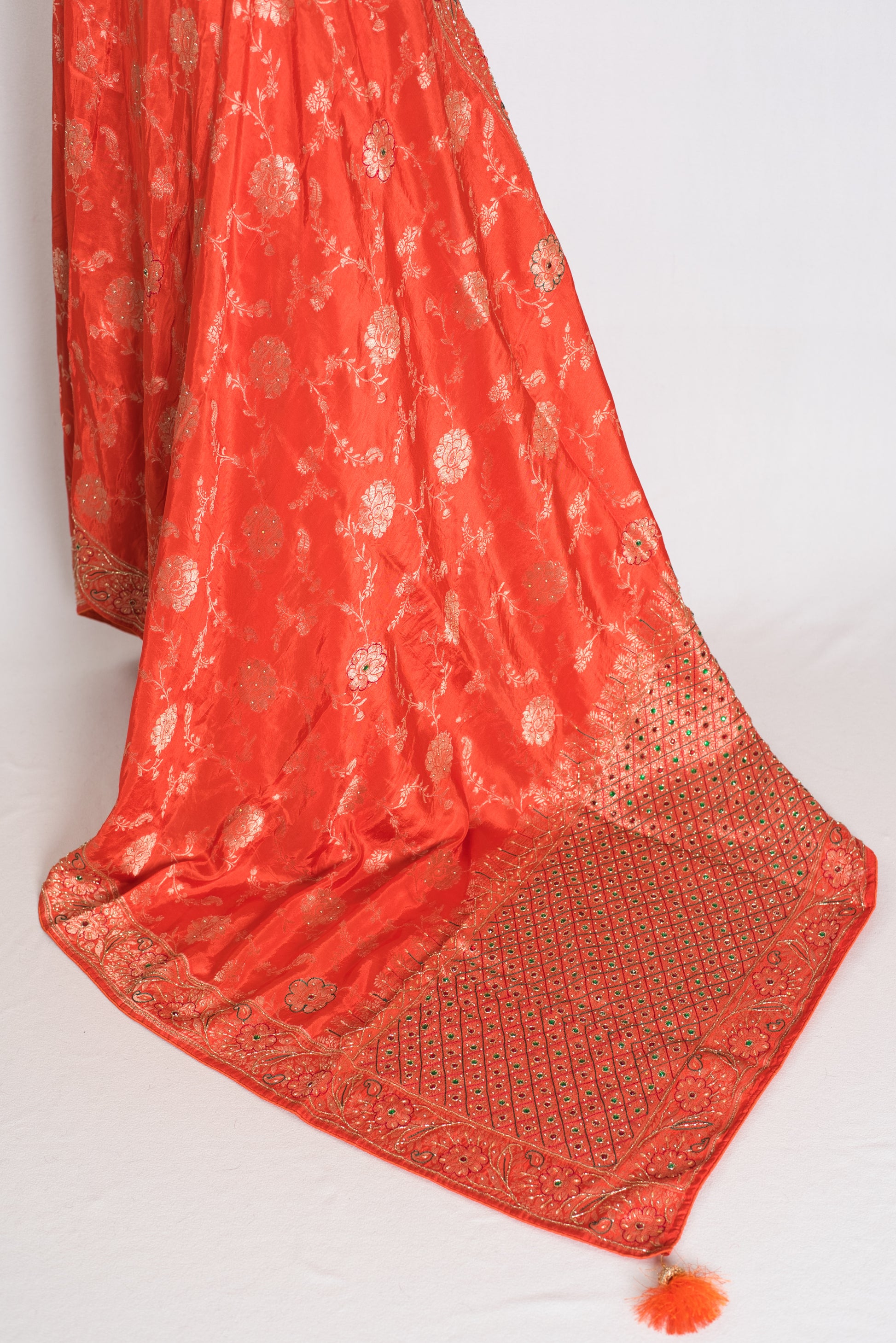 Mahi : Orange and Gold Dola Silk Banarasi Saree – with Hand Embroidery image 5