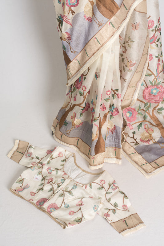 Sandhya : Embroidered Organza Designer Saree with 36 Size Blouse image 1