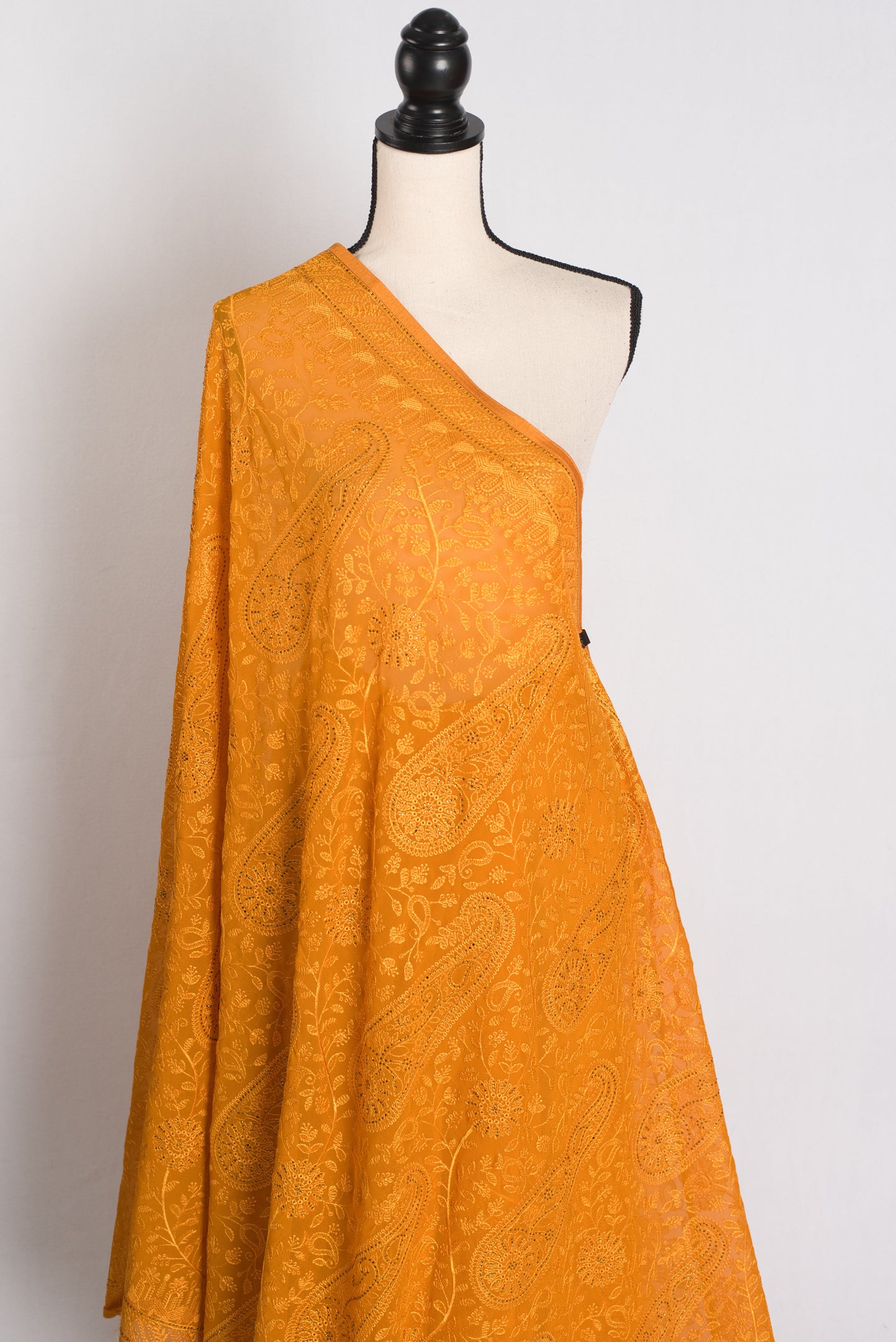 Zafraan - Mustard Yellow Kashmiri Embroidered Georgette Saree image 4