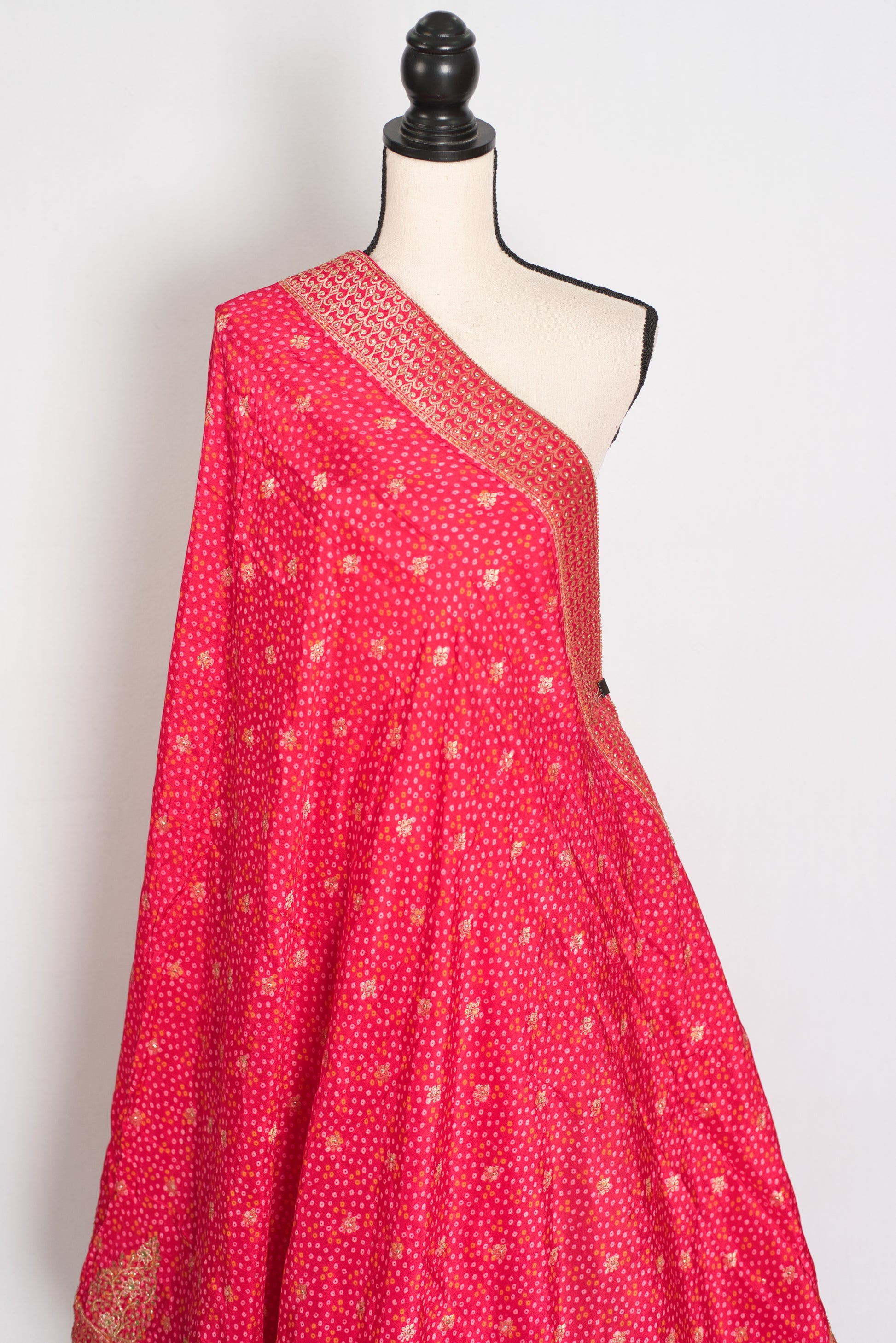 Mili | Hot Pink Dola Silk Embroidery Saree | Sequins & Zari Accents image 4