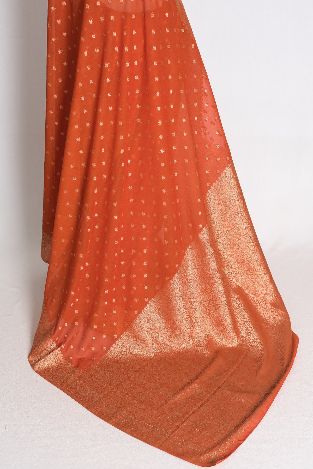 Mahi: Rust Brown Lightweight Semi Georgette Banarasi Saree with 38 Size Blouse image 4