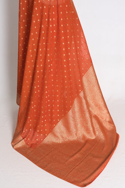 Mahi: Rust Brown Lightweight Semi Georgette Banarasi Saree with 38 Size Blouse image 4