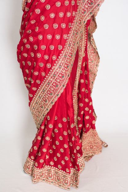 Reshma | Rosy Pink Designer Satin Saree | Royal Bridal & Festive Wear image 5