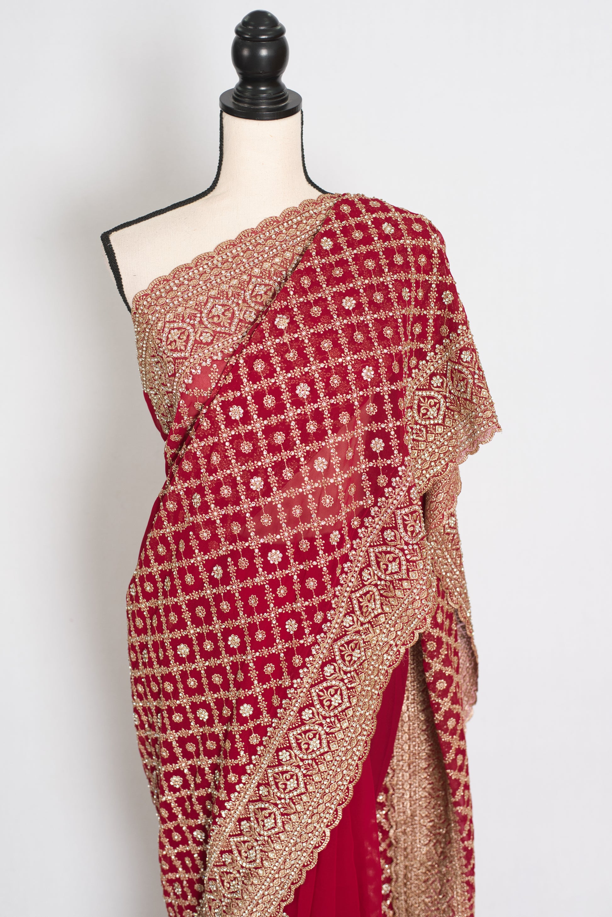 Heema | Dark Red Georgette Bridal Saree | Royal Festive & Wedding Wear image 6