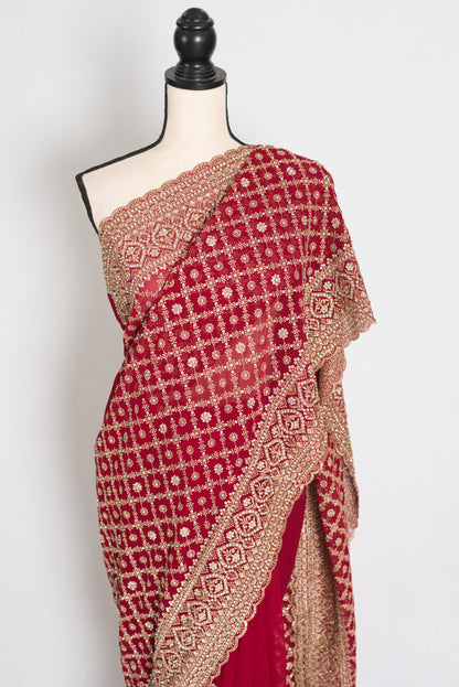 Heema | Dark Red Georgette Bridal Saree | Royal Festive & Wedding Wear image 6