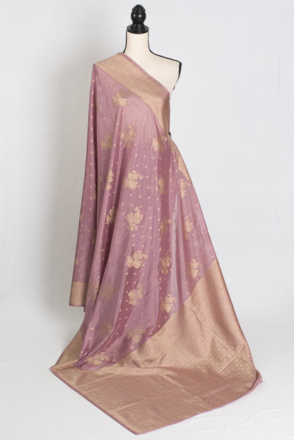 Mohini : English Purple Lightweight Semi Crepe Banarasi Saree image 1