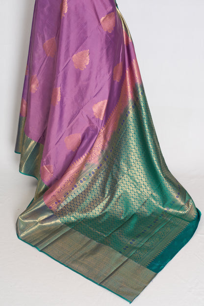Mita : Mauve & Sea Green Contrast Semi Silk Kanjivaram Saree image 3