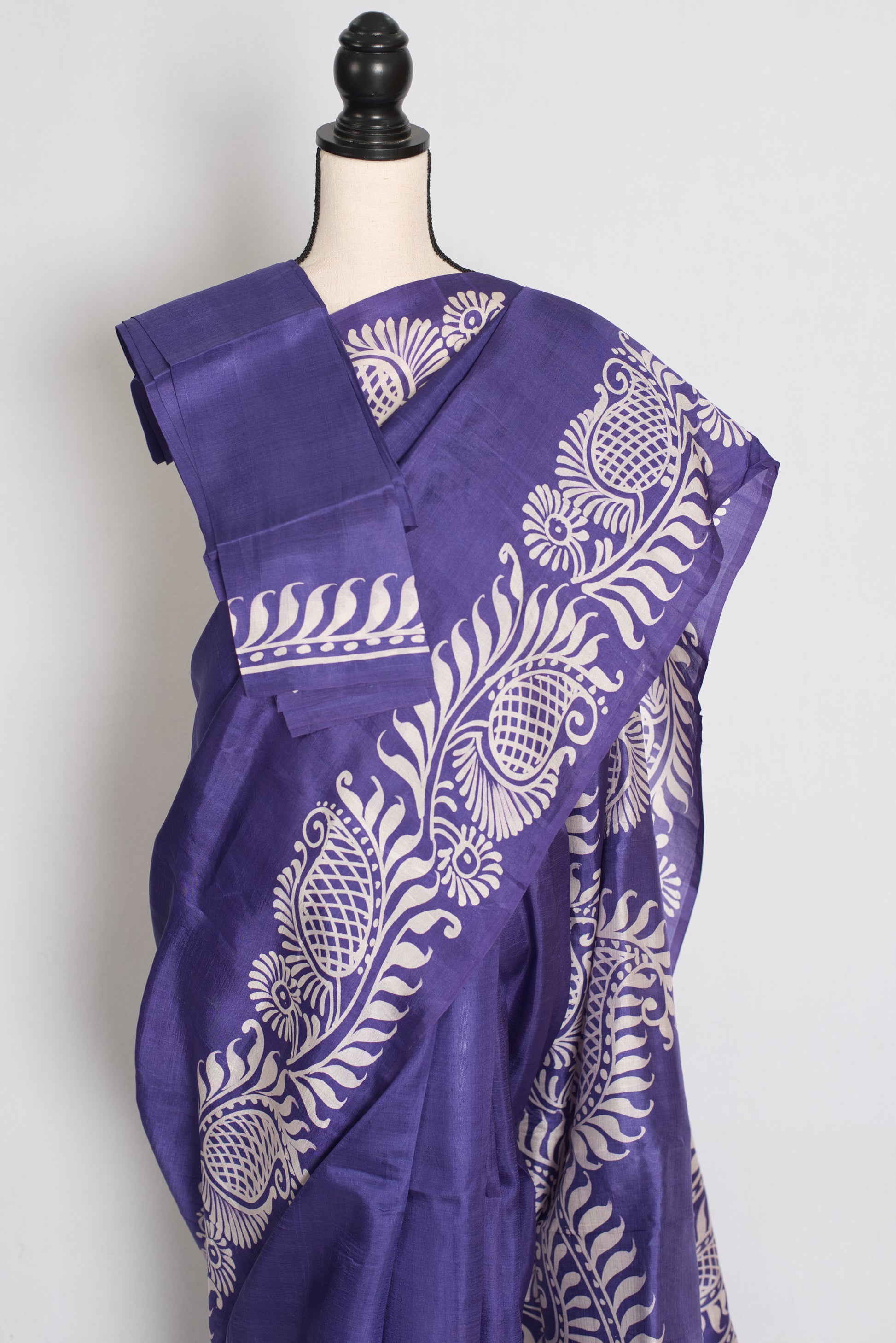 Malathi : Purple and Off-White Hand Batik Pure Murshidabad Silk Saree image 1