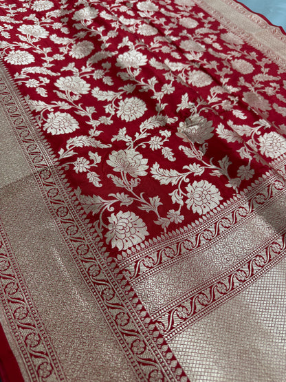 Kumuduni :Silk Mark Certified Red and Gold Bridal Jaal Banarasi Silk Saree image 3