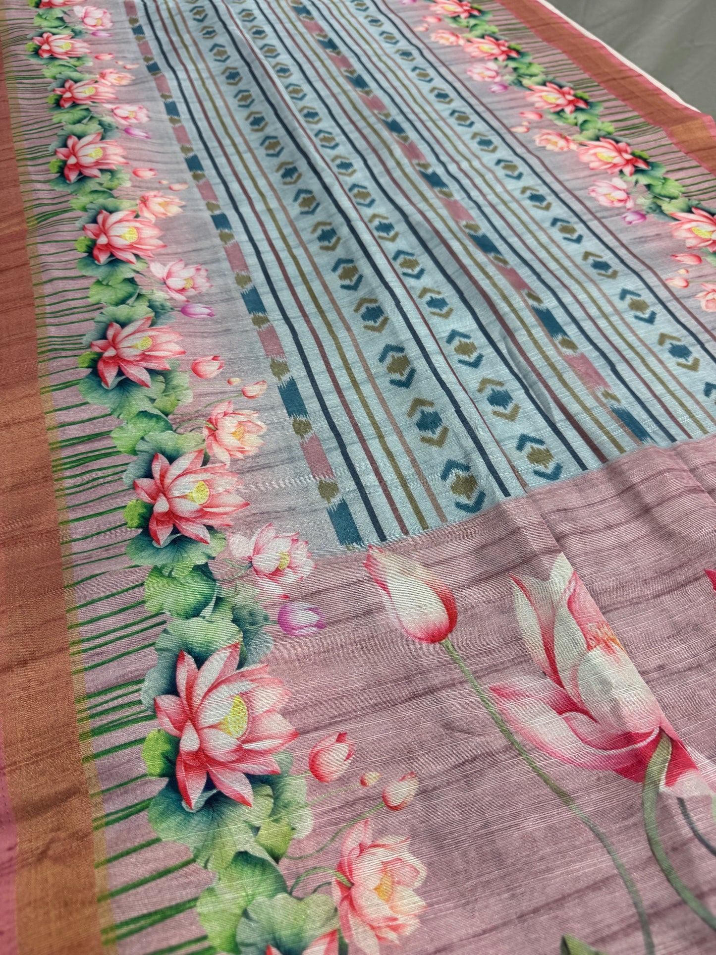 Jissa | Sky Blue & Mauve Ikkat Fusion Semi Tussar Saree image 4