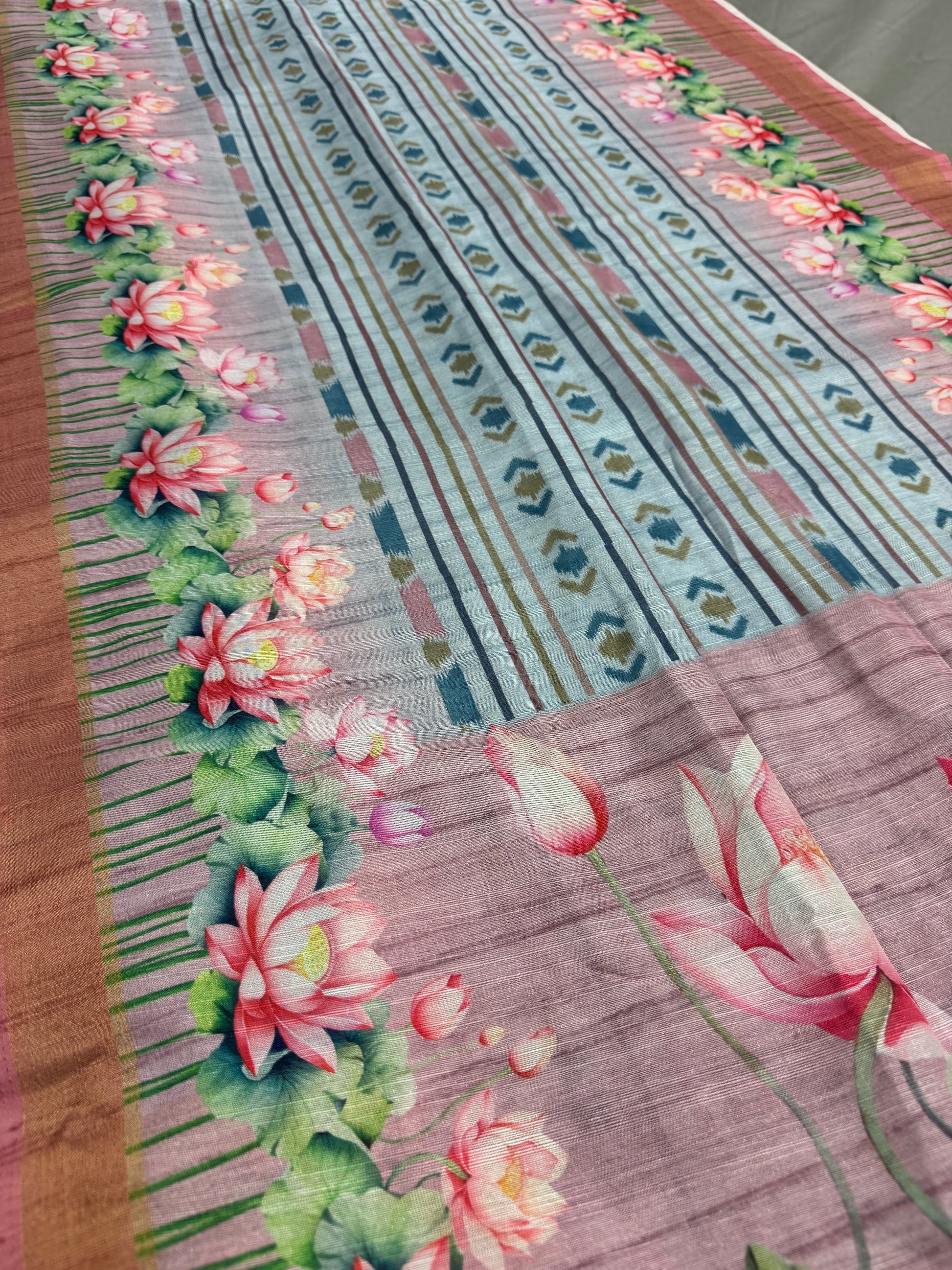 Jissa | Sky Blue & Mauve Ikkat Fusion Semi Tussar Saree image 4