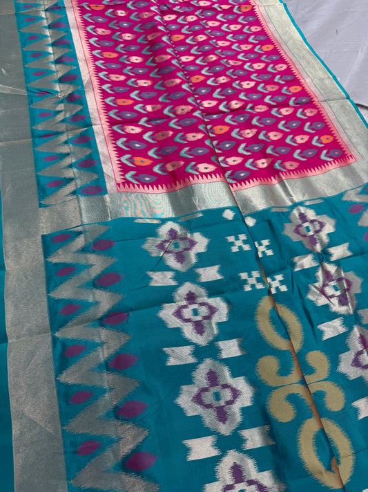 Kalyani | Hot Pink & Rama Green Art Silk Pochampally Saree image 0