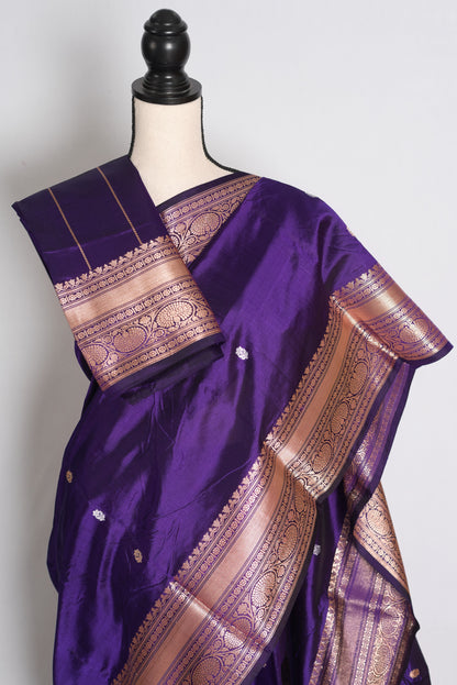 Diya: Purple and Antique Gold Katan Banarasi Silk Saree image 2