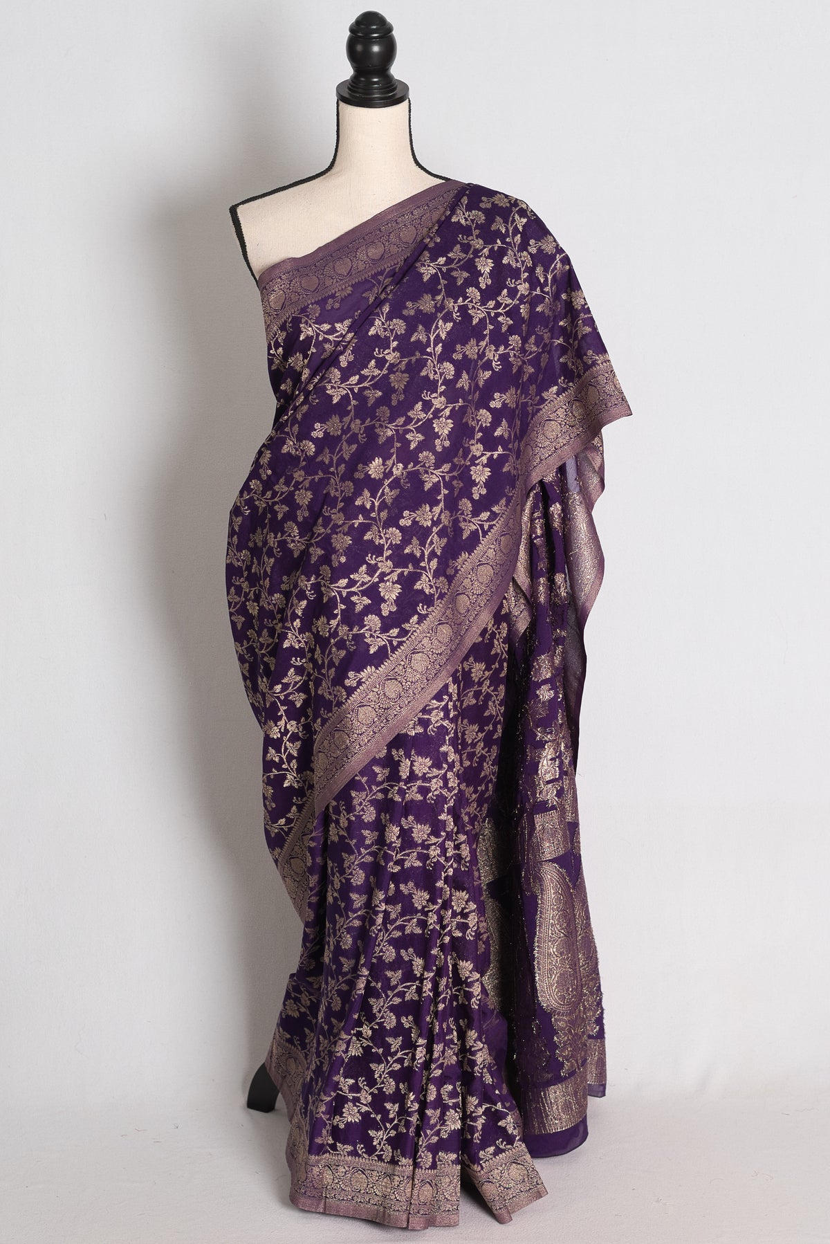 Afrin: Purple and Gold Semi Georgette Jaal Banarasi Saree image 0