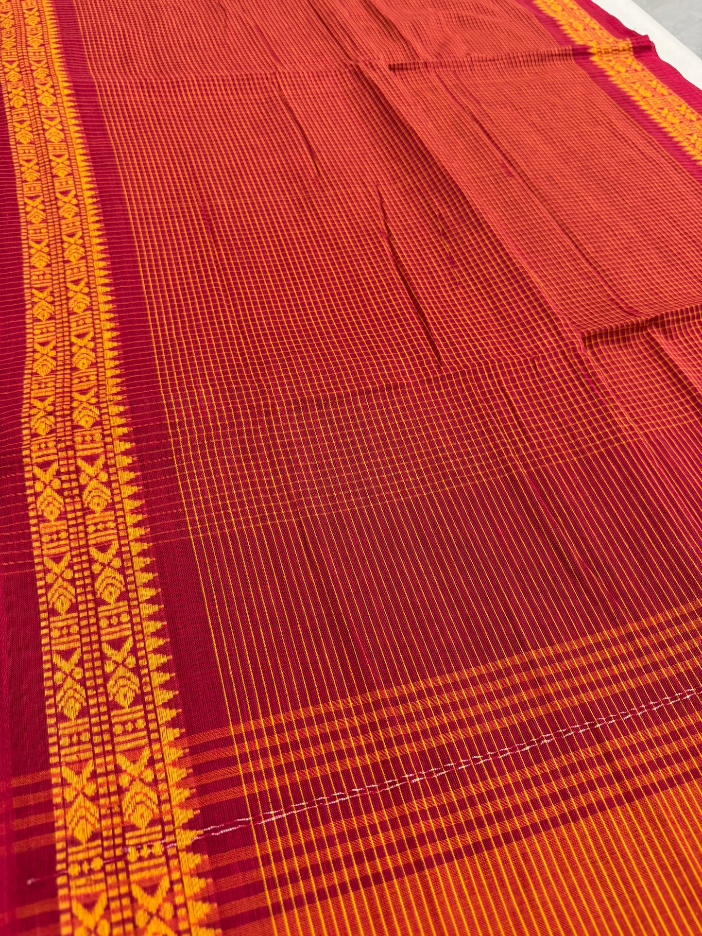 Mahua : Red and Yellow Soft Cotton Dhaniakhali Saree image 5