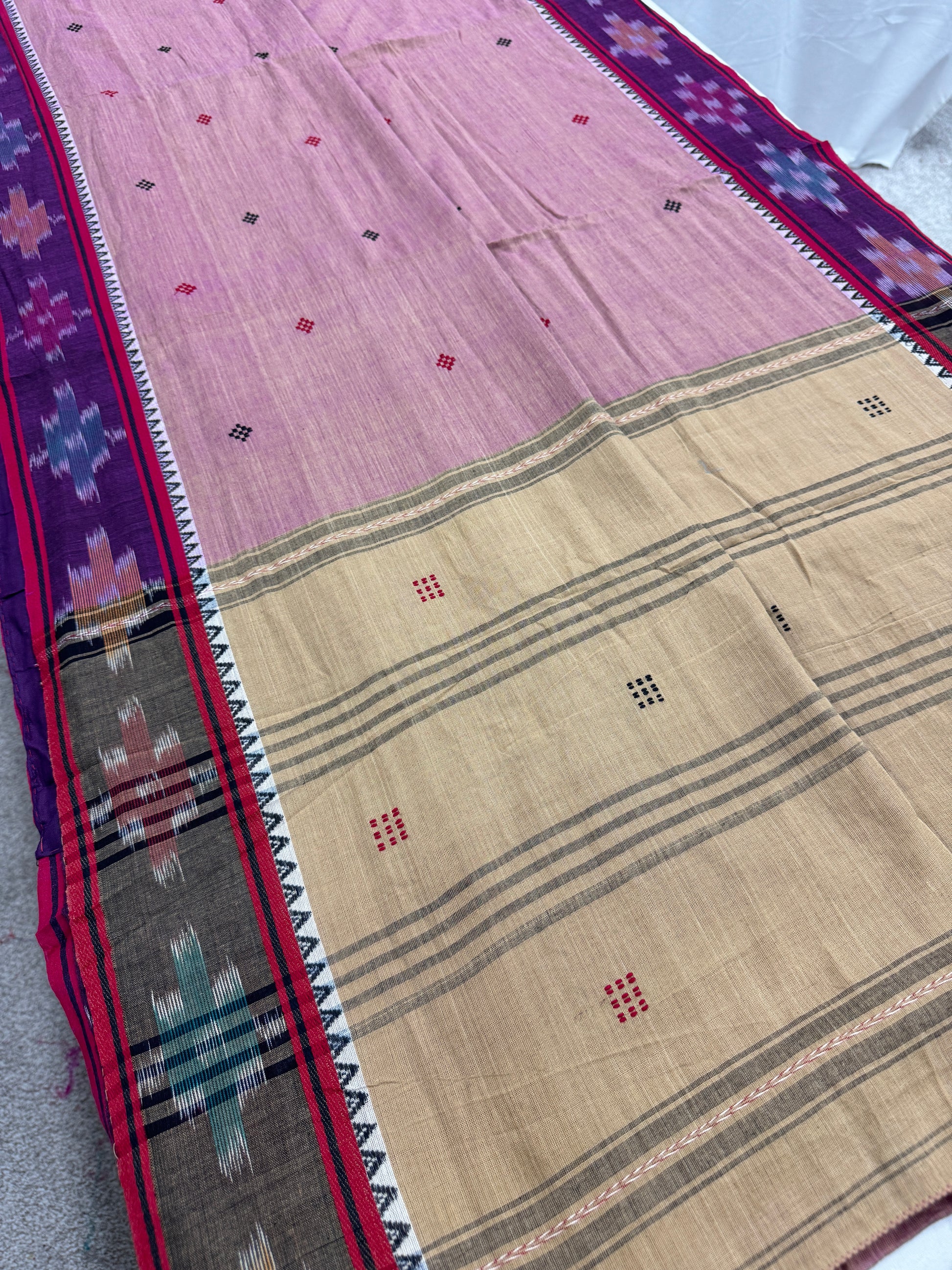 Hemangini : Purple Dhaniakhali Bengali Soft Cotton Saree with Katki Border image 3